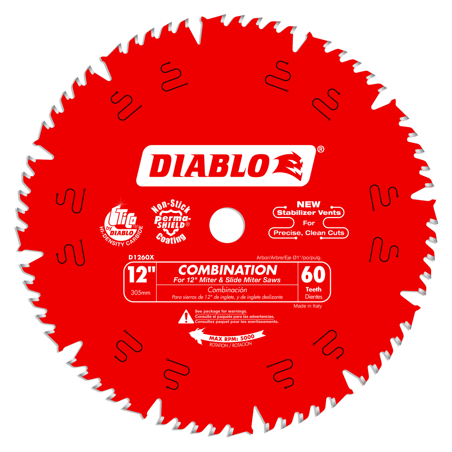 12" x 60-Teeth Combination Saw Blade for Wood